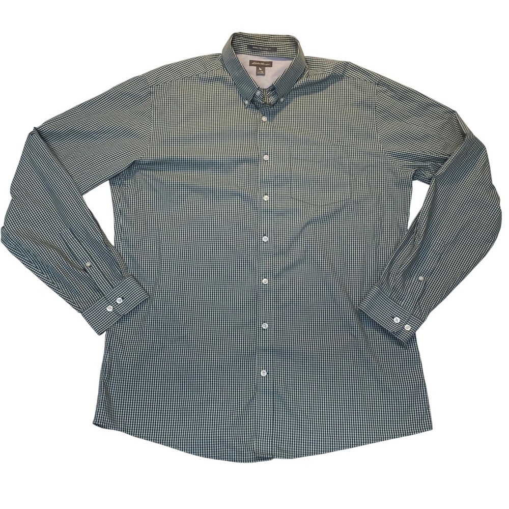 Eddie Bauer Men XL Tall Green Gingham Wrinkle Free Classic Fit Button Down Shirt